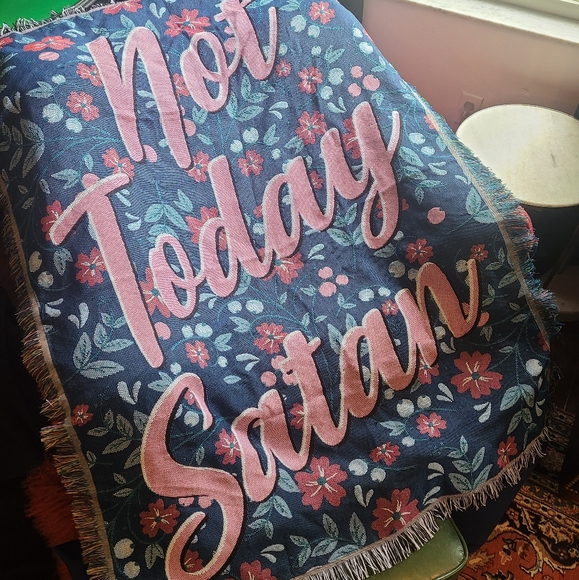 Floral "Not Today Satan" Blanket NWOT - Picture 7 of 7